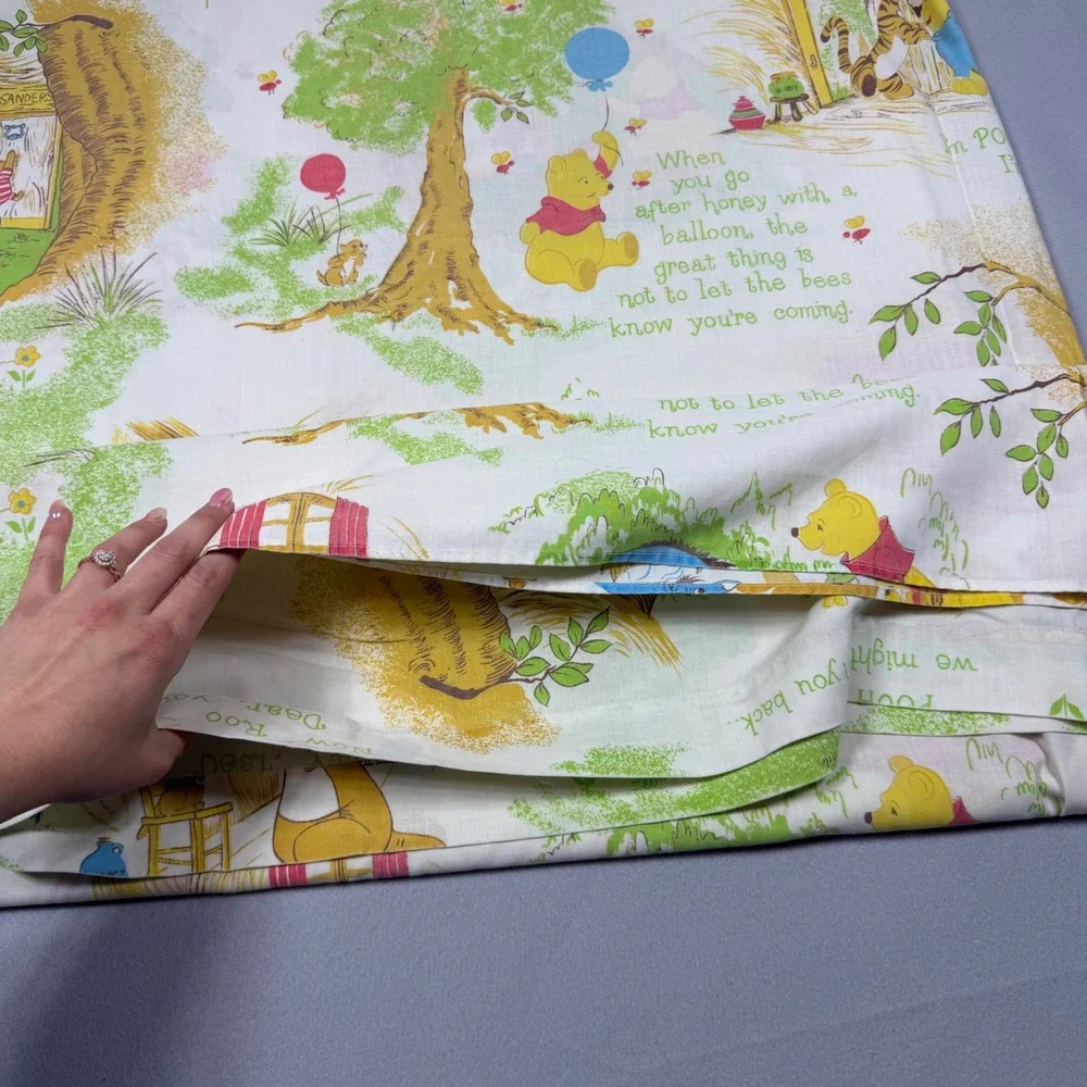 Vintage Winnie the Pooh Twin Flat Sheet Fabric PermaPrest Disney Storybook Print